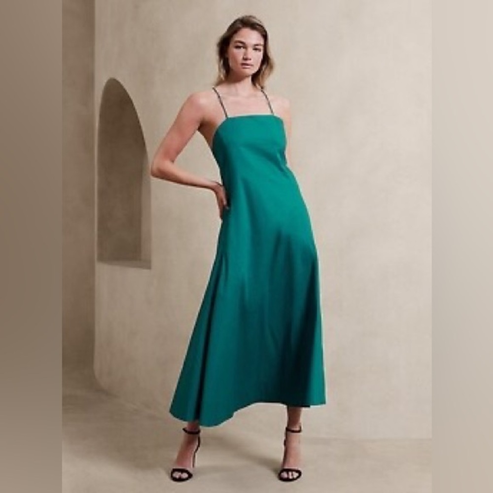 Banana Republic Blue Green Midi Square Neck Dress sz L